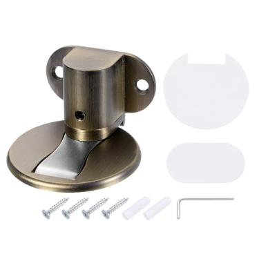 Imagem de uxcell Batente magnético de porta, batente de porta de piso magnético silencioso, trava de porta de chão ajustável com fita adesiva e parafusos de absorção de choque para quarto, escritório, banheiro,