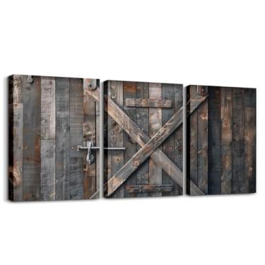 Imagem de Erosebridal Arte de parede em tela de porta de celeiro de madeira 30,5 x 40,6 cm 3 peças de impressão de pôster rústico de casa de fazenda tábuas de madeira country pintura de parede paisagem
