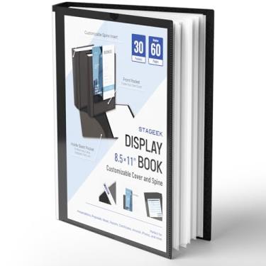 Imagem de STAGEEK Fichário de portfólio com 30 bolsos, 60 páginas, fichário de 21 x 28 cm com mangas de plástico, pasta de portfólio de arte com protetores de folhas transparentes, livro de apresentação para