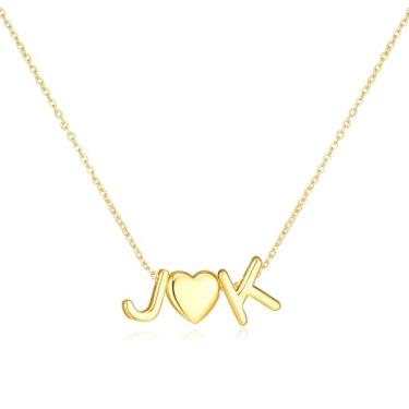 Imagem de adoyi Colares com inicial para mulheres, banhado a ouro 14 quilates, com letras de bolhas, colar delicado coração A-Z, colar com pingente de inicial, presentes de aniversário para mulheres, joias