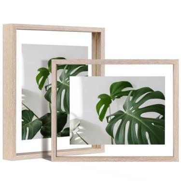 Imagem de Egofine Conjunto de 20 x 25 molduras flutuantes, moldura de acrílico duplo, feita de madeira maciça, foto de qualquer tamanho de até 20 x 25 cm, suporte de parede ou mesa, rosa rosa