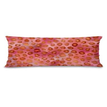 Imagem de Evcprz Capa de travesseiro de corpo com estampa de leopardo rosa 50 x 132 cm com zíper, decoração de quarto de guepardo, decoração de dormitório de quarto infantil, estampa de animais selvagens