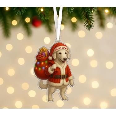 Imagem de Enfeite de acrílico para cães Bedlington Terrier - Lindo Papai Noel Bedlington Terrier com bolsa de presente e luzes - Decoração de árvore de Natal Ho Ho Hooo - Enfeite de presente para amantes de