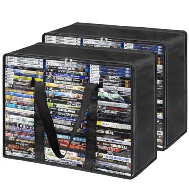 Imagem de PUTNATRUE Bolsas de armazenamento de DVD, pacote com 2 caixas de armazenamento de DVD, organizador de armazenamento de mídia maior e mais claro atualizado para guardar 140 DVDs, 180 videogames Blu-ray