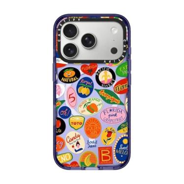 Imagem de CASETiFY Capa Impact para iPhone 17 Pro [fina/compatível com Magsafe/2,5 m. Proteção contra quedas de grau militar 4X] - Adesivos de frutas - Azul macio