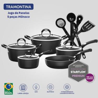 Imagem de Jogo De Panelas Tramontina Mônaco 5 Peças E Jogo De Utensílios Preto