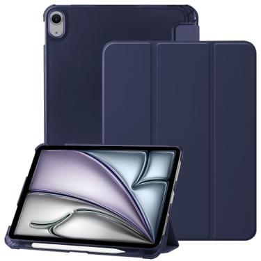 Imagem de Capa para iPad (A16) 11ª geração 2025, iPad 10ª geração de 10,9 polegadas 2022 com suporte para lápis, capa protetora leve e tripla com capa traseira translúcida de policarbonato rígido, azul marinho