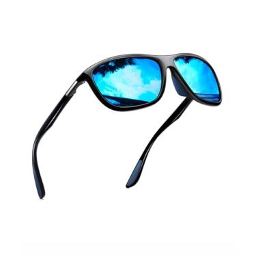 Imagem de Óculos de sol masculinos polarizados, quadrados, modernos, óculos de sol grandes, óculos de sol para dirigir e pescar SY6150, Armação preta | Lente espelhada azul, Big