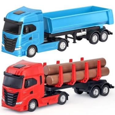 Imagem de Kit de Caminhões de Areia Basculante e Carga de Madeiras Articulados 4