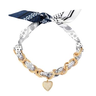 Imagem de Pychee Colar de cachecol feminino bandana com pingente banhado a ouro, coração, cruz, lua, joias modernas. Presentes, ploymer, Sem Pedra Preciosa
