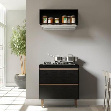 Imagem de Balcão Cozinha Cooktop Sabrina 80cm 2 Peças Mdp Menu Móveis Preto