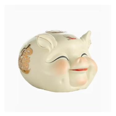 Imagem de ZABEES Cofrinho porco dourado de cerâmica cofrinho da sorte decorativo cofrinho artesanato bonito aniversário para casa e sala de estar, médio