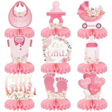 Imagem de 9 Pieces Pink Baby Girl Honeycomb Centerpieces Table Decor,It's a Girl Welcome Newborn Pattern Table Topper Ornaments Perfect for Decorating Tables at Baby Showers, Gender Reveals or Any Celebration
