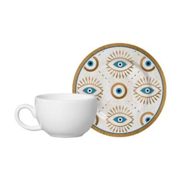 Imagem de Xícara de Café Cerâmica com Pires Olho Grego Alleanza 85ml