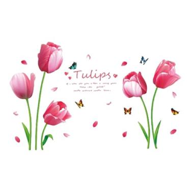 Imagem de Ｂｅｓｇａ Adesivo de Parede Criativo, Papel de Parede Decorativo, Fácil de Limpar, Decalques de Parede Removíveis para Sala de Jantar, Quarto, Sala de Estar, Sa, Tulipas vermelhas