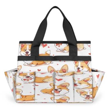 Imagem de Bolsa de jardinagem fofa de coração de cachorro Corgi com alça e 10 bolsos espaçosos, organizador de transporte, caixa de ferramentas de armazenamento resistente ao desgaste e reutilizável para jardim
