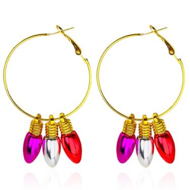 Imagem de QUSIJIA Brincos femininos coloridos de Natal com pingente de lâmpada acrílica para presente de Natal, Small, Acrílico, Sem pedra preciosa