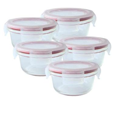 Imagem de Kit 5 Pote De Vidro Hermético Redondo Com Tampa Lock Marmita Fit 400ml
