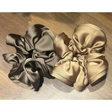 Imagem de Lemeilleur 2 peças vintage sedosas de cetim falbalá elásticos de cabelo comprido, faixas eleásticas, laços de cabelo apertados, cordas para rabos de cavalo, faixas de tecido (café e marrom claro)