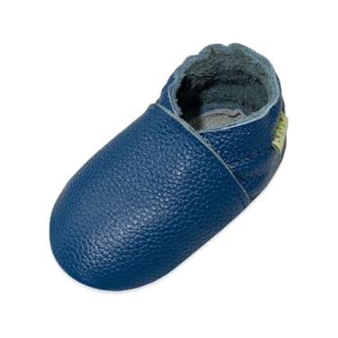 Imagem de Sapato infantil SAYOYO de couro para bebês com sola macia Prewalkers cinza escuro, Azul, 2-3 Years Toddler