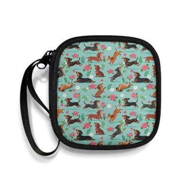 Imagem de Caixa de armazenamento de fones de ouvido floral Dachshund para aparelhos auditivos sem fio, cartões SD, zíper suave, capa protetora com fio