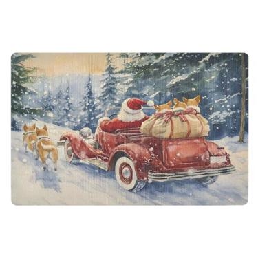 Imagem de SEHANY Tapete de porta de inverno Papai Noel Natal para todos os climas, impermeável, secagem rápida, bem-vindo, tapete de entrada antiderrapante, tapete decorativo de poliéster para entrada, varanda