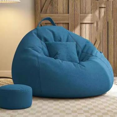 Imagem de Yadlan Puff para exterior/interior, pequeno para pufe confortável cadeira tipo saco para pátio, jardim, terraço, jardim, piscina e casa. Cinzento escuro, ideal para crianças e adultos, azul 130 * 150