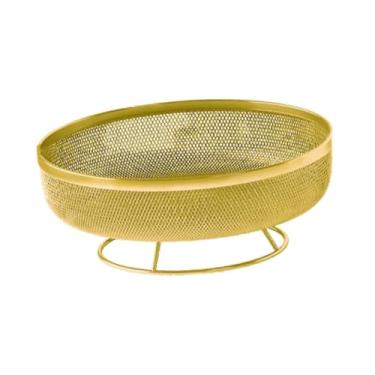 Imagem de Generic Suporte para frutas e legumes em arame de ferro, 20 cm de diâmetro, redondo, grande, aberto, para decoração de casa, organizador multiuso, Ouro