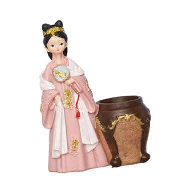 Imagem de Esquirla Porta-canetas de resina, organizador de pincéis de maquiagem, adorável acessório de papelaria, porta-lápis elegante para penteadeira/escrivaninha, Rosa