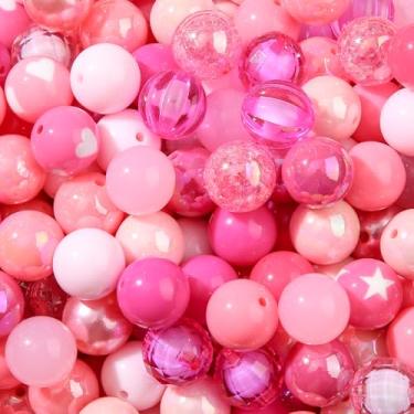 Imagem de CYEENUT Contas de acrílico de 20 mm, 120 peças, contas de chiclete rosa, 20 mm, contas multicoloridas, esferográficas, para caneta, bolsa, joias, colar, pulseiras (rosa)