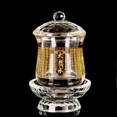 Imagem de FENNYYAR Ornamento frontal de Buda oferecendo copo de Buda, copo de água benta de cristal de 13,5 cm 13,5 cm
