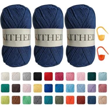Imagem de Fio de corrente de algodão, 4 médios (penteado) - 283 g, pacote com 3, fio de tricô para iniciantes, mais grosso para crochê e tricô (30 azul marinho)