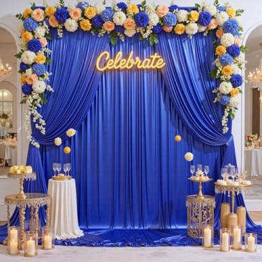 Imagem de Cortina de fundo de lantejoulas azul royal 50,8 x 25,5 cm, sem rugas, para festas, grossa, não cai, com glitter, 4 painéis, 1,5 x 3 m, pano de fundo brilhante para fotos de aniversário de casamento