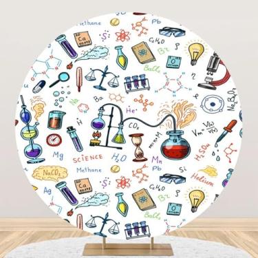 Imagem de DORCEV 2,2 x 2,2 m de volta às aulas capa de fundo redondo química ciência pintada à mão círculo arco pano de fundo para fotografia primeiro dia de escola para professores, estudantes, sala de aula