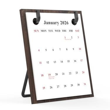 Imagem de Calendário de mesa vintage dobrável de madeira 2024-2025, estilo industrial, calendário de parede para casa, escola, decoração de mesa de escritório (nogueira preta)