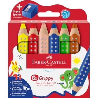 Imagem de Faber-Castell Conjunto de lápis de colorir Grippy 110635, 6 lápis de colorir com apontador para crianças a partir de 2 anos, conjunto de lápis 3 em 1