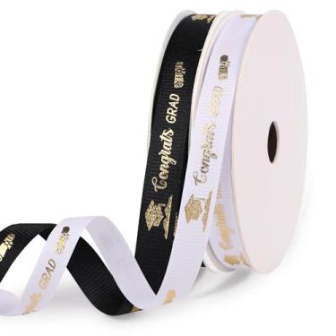 Imagem de 2 rolos de fita de graduação, 0,39 polegadas x 9,8 jardas processo de estampagem a quente fita de graduação gorgorão presente de formatura fita decorativa para lembrancinhas de festa