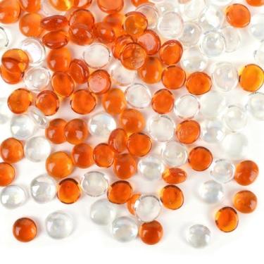 Imagem de VIOCIWUO Mármores de vidro plano de 500 g, pedras de vidro para arranjos florais, vasos de fundo plano, pedras de aquário, seixos, vaso decorativo (laranja, transparente)