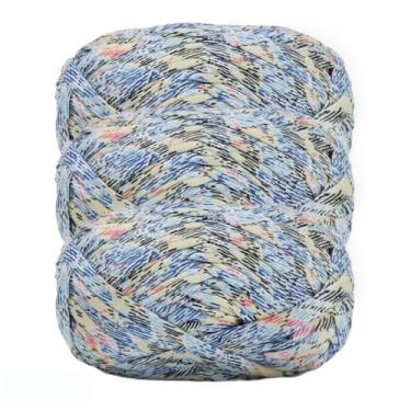 Imagem de Pacote com 2 camisetas de tecido elástico de crochê, fita grossa de tecido de poliéster para sacos de crochê/cestas/tapetes - flor azul marinho