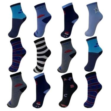 Imagem de Kit 12 Pares Meias Infantil Menino 12 cores diferentes de 0-2 ao 8-12 