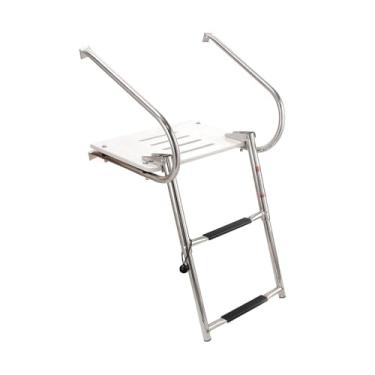 Imagem de Mojiate Escada telescópica para barco feita em 2 degraus, escada de natação universal com plataforma, escada telescópica dobrável com pedal antiderrapante e corrimãos de segurança - ideal para barcos