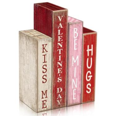 Imagem de Lineshading 4 peças de decoração de mesa de dia dos namorados, placa de livro de madeira rústica, bandeja em camadas, decoração de casa de fazenda, placa de mesa de centro de mesa para dia dos