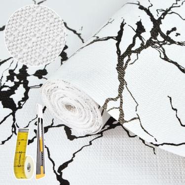 Imagem de Forro de gaveta e prateleira de 2 camadas para armário de cozinha: 43,9 cm x 20 m antiderrapante papel de prateleira impermeável não adesivo forros de geladeira branco/preto mármore forros fáceis para