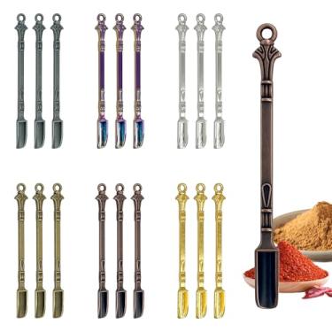 Imagem de Pacote com 18 minicolheres, pás pequenas de metal de 7,5 cm, colheres pequenas de remédio para especiarias de cozinha doméstica, pingentes de colar, pingentes faça-você-mesmo (6 cores)