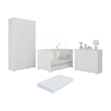 Imagem de Quarto De Bebê Completo Berço Americano 3 Em 1 Colchão Realeza Multimó