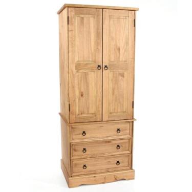 Imagem de Guarda Roupa de Madeira Maciça com 2 portas e 3 gavetas na cor marrom 