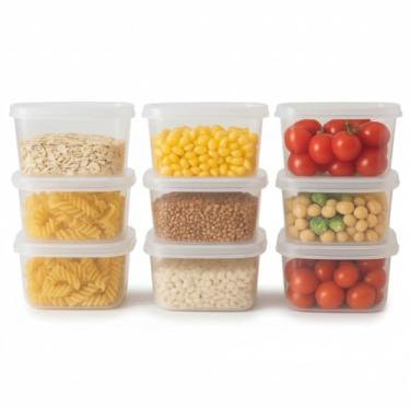 Imagem de Kit 9 Potes Plásticos Retangulares 520ml com Tampa Transparente | BPA Free | Vai ao Micro-ondas, Freezer e Lava-Louças | Ideal para Marmita, Lancheira e Organização de Alimentos