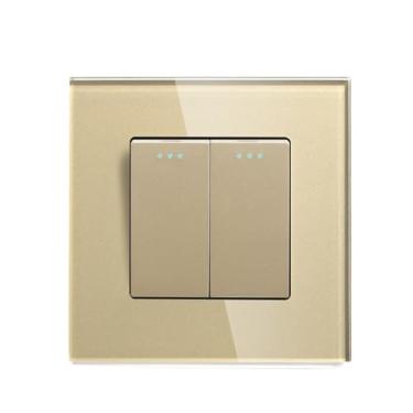 Imagem de Interruptor mecânico de 1/2/3 Gang, interruptor de botão mecânico de 1 via, preto e branco, com painel de vidro de cristal de 86 mm (ouro 2 Gang)