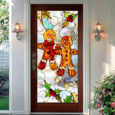 Imagem de HOMETITUTE Película vertical de Natal para janela de gengibre estilo vitral decorativo para janela de privacidade para casa, sala de estar, escritório, 48 x 100 cm