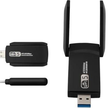 Imagem de Adaptador WiFi USB 3.0 Dual Band 1300Mbps 5GHz e 2.4GHz com Duas Antenas de Alto Ganho - Placa de Rede Wireless para PC Desktop e Notebook